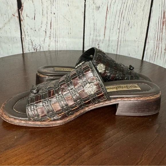 BRIGHTON women’s woven leather slides thongs sandals multi tone brown size 6 GUC - Picture 6 of 16